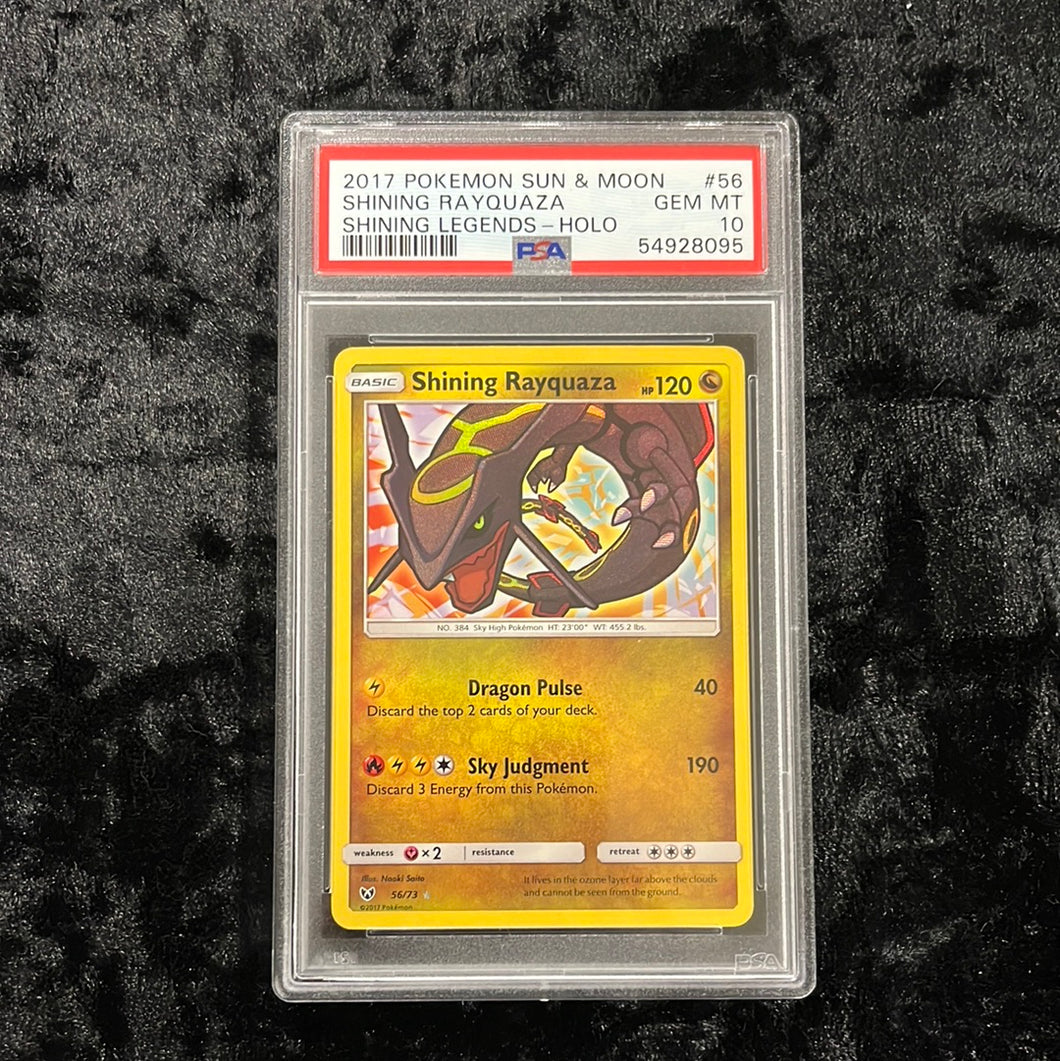 2017 POKÉMON SUN & MOON SHINING RAYQUAZA SHINING LEGENDS #56 PSA 10 GEM MINT